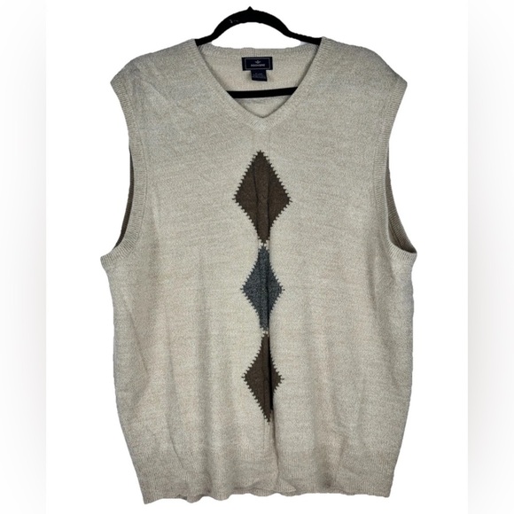 Dockers Mens X Large V-Neck Argyle Sweater Vest Lightweight Tan Acrylic X Large - Picture 1 of 3